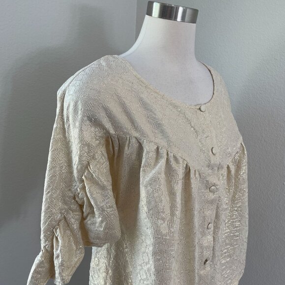 Sezane Womens 4 US Metallic Button Up Blouse 3/4 Ruched Sleeve Shirt Top - Picture 5 of 13